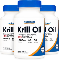 Nutricost Krill Oil 1000 mg; 60 Liquid Softgels (3 fľaše) - Omega-3 EPA-DHA