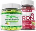 Vegan Iron Gummies with Vegan Multivitamin for Women Men with Iron, Vitamin B12, A, D3, K2, Algae Omega 3, Magnesium, Zinc