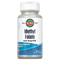 KAL Methyl Folát 400 mcg DFE, 5- MTHF Active Form Vitamín B9, Folic Acid Supplement, Heart Health, Prenatal, Mood and Brain Support, Fast Dissolving ActivTab, 60- Day Guarantee, 90 Servings, 90 tabliet