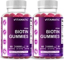 Vitamatic Biotin Gummies 10 000 μg pre silnejšie vlasy, kožu a nechty - 60 Vegan Gummies - tiež nazývaný vitamín B7 (2 fľaše)