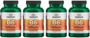 Swanson B6 Pyridoxín - Vitamínové doplnky podporujúce kardiovaskulárny metabolizmus a metabolizmus energie - Natural Formula podporujúce celkový wellness - (250 kapsúl, 100 mg každý) (4 balenia)