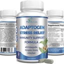 Adaptogen Stres Relief Immune Support Formula - Adaptogenic Adrenal Support with Ashwagandha, Astragalus, Ginseng, Holy Basil, Rhodiola, Amla, Maca, Schisandra, Non-GMO - 60 Kapsule