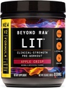 BEYOND RAW LIT V2 Klinická sila pre cvičenie prášok, hity ťažšie, Väčšie čerpadlá, kofeín, L-citrulín, Kreatín, Apple Crisp, 30 Servings
