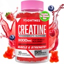 Monohydrát kreatínu Gummy pre mužov a ženy - kreatínové predúlohové Gummy s taurínom a vitamínom B6 B12 pre maximálnu silu, svalovinu, energiu, vytrvalosť a zameranie, organické, Vegan-60 počet