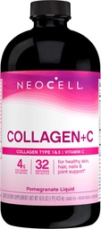 NeoCell Collagen Peptidy + vitamín C Tekutina, 4g Kolagén na obsluhu, bez lepku, typy 1 a 3, podporuje zdravú pokožku, vlasy, nechty a spoločnú podporu, granátové jablko, 16 Oz