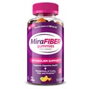 MiraFIBER Gumies od tvorcov MiraLAX, 8g denného Fiberu na obsluhu, metabolická podpora s B vitamínmi, zdravie Gut pre mužov a ženy, prebiotické Fiber Gumies pre dospelých, zmiešané ovocné arómy 72Ct