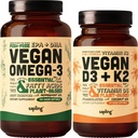 Vegan Omega 3 180 Softgels & Vegan Vitamín D3 + K2 Supplement Bundle - Rastlinné DHA & EPA Mastné kyseliny, 4000 IU Vitamín D3 a 100 μg Vitamín K2 ako Mk7 - Tapioca Softgels
