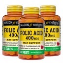 Mason Natural Folic Acid 400 mcg, Daily Supplement for Health, Mood and Prenatal Care, for Women of Children Age, 100 tabliet (Pack of 3)