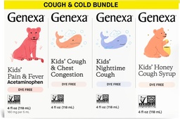Genexa Kids' Clean Cough Medicine & Honey Cough Sirup, Pain & Fever Reducer Value 4-Pack, Farbivo Free, 0% Umelá prísada, Kašeľ Care for Children, Fever & Pain Reliever, 16 fl oz (4 fľaše)