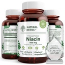 Natural Nutra Time-Release Slow Niacin 500mg (vitamín B3), Podpora zdravého cholesterolu, podporuje kardiovaskulárne zdravie, podporuje kožné bunky a zlepšiť kognitívne funkcie, 250 Vegan tablety