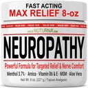 Neuropatia Nerve Relief Cream - rýchle pôsobenie Max Relief pre nohy nohy nohy nohy späť - Ultra sila Menthol Arnica Aloe Vera MSM, upokojujúce prírodné Nerve Comfort Relief, Super veľký 8 oz