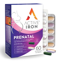 Aktívne železo prenatálne, železo doplnok + prenatálne vitamíny pre ženy, 30 non-Konzultačné kapsuly + 30 Time-Release Multivitamíny, Tehotenstvo, Dojčenie a Postpartum Essentials
