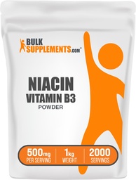BulkSupplementments.com Niacin prášok - vitamín B3 doplnok, Niacin Flush - bez lepidla, 500 mg na porciu, 1 kg (2,2 lbs) (dávka 1)