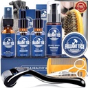 Sada starostlivosti o mužov-Nourish Soften Grooming Patchy Beard W/Vitamin Spray,Mustache Oil,Balm, Wash,Boar Bristle Brush,Wooden Comb,Nožnice,Valentines Otcov Darčeky pre mužov Otec mu manžel priateľ