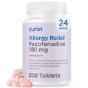 Kurista Fexofenadín Hydrochlorid 180 mg (200 tabliet) Non Drowsy Alergy Medication - 24 hodín Allergy Relief for Runny Nose, Svrbiace oči, & Hrdlo - Alergy Relief Tablets (200 počet)