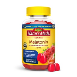 Nature Made Melatonin 10mg per serving Gummies, Maximálna sila Dávkovanie, 100% Drug Free Sleep Aid pre dospelých, 60 Melatonin Gummies, 30 Day Supply
