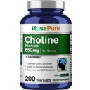 NusaPure Choline Bitartrate 650 mg 200 Veggie Capsules (Vegetariáni, Non-GMO, Vegan)