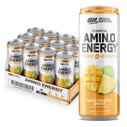 Optimum Nutrition Amino Energy Sparkling Hydration Drink, Electrolytes, Kofeín, Amino Acids, BCAAs, Sugar Free, Mango Ananás Limeade, 12 Fl Oz, 12 Balenie (Backaging May Vary)
