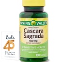 Cascara Sagrada 450mg. Spring Valley Cascara Sagrada 450mg 100 Gróf, Celý Herb Cascara Sagrada Tráviace zdravie Diétny doplnok Kapsule Bundle s Luall 45 Diabetes Dekódované