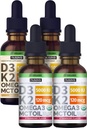 NUSAVA Jahodová Ochutená D3 K2 Tekuté kvapky a Vanilka Ochutené D3 K2 Tekuté kvapky Bundle - Silné tekuté vitamíny pre srdce, kĺb, kosti, svalovina, a imunitná podpora - non-GMO, Gluten-free, 2pk Každý