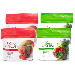 JuicePlus+ Ovocná a zeleninová zmes Mäkké žuvačky - Chutné vegánske ovocie, Veggie Gummy Vitamíny pre dospelých a deti - 4 mesiace Dodávka 4 balenia (2 z každej chuti)