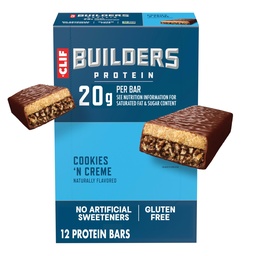CLIF BUILDERS Proteínové tyčinky - Cookies 'n Cream Flavor - 20g Plant Based Protein - Gluten Free - Non-GMO - Low Glycemic - Žiadne umelé sladidlá - 2,4 oz. (12 Balenie)