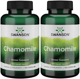 Swanson harmanček podpora stresu - Made with German harmanček kvet - Bylinný doplnok na podporu stresu, relaxáciu a podporu spánku - pomáha ľahké telo a myseľ - (120 Kapsule), 2 balenie