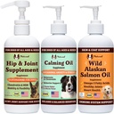 Natural Dog Company Wellness Bundle Food Oil Toppers vrátane (1) Wild Aljašský lososí olej, (1) Tekutý glukozamín, (1) Upokojujúci olej
