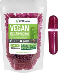 XPRS Nutra Veľkosť 4 prázdne kapsule - 100 Počet malých prázdnych vegánskych kapsúl - Vegetariánske tabletky - DIY Rastlinné kapsule Plnenie - Plniteľné Do-It-Yourself Veggie Caps for Supplements (Purple Carrot)