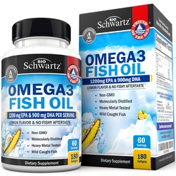 Triple Strength Omega 3 Fish Oil Supplement - 2250mg EPA DHA Omega 3 Mastné kyseliny z čerstvých voľne žijúcich uchovaných rýb, Burpless Lemon Flavor Formula podporuje zdravie očí a viac, bez lepidla, 180 Softgels