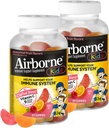 Airborne Kids 500mg vitamín C Gummies, Kids Immune Support Zinkové Gummies s výkonnými antioxidantmi VIT C & E - 63 Gummies, rozmanitá ovocná aróma (Stock of 2)