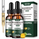 (2 balenia) Magnézium Glycinate Supplement, Magnézium Tekuté kvapky s horčíkom Glycinate 500mg Ashwagandha, L - Theanine, harmanček -Podpory Optimálny pokoj spánku Vegan