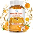 Glycinát horečnatý 500 mg Gumičky s 100 mg horčíka L-ohňostroj pre dospelé deti, Magnézium Gummy cukor bez horčíka Draslík doplnok s vitamín D,B6,CoQ10 (60 balenia, pomaranč)