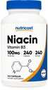 Nutricost Niacin (vitamín B3) 100 mg, 240 kapsúl - s Flushing, non- GMO, bez lepidla