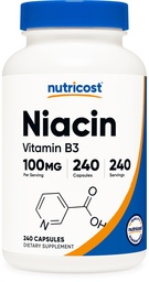 Nutricost Niacin (vitamín B3) 100 mg, 240 kapsúl - s Flushing, non- GMO, bez lepidla