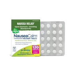 Boiron NauzeaCalm Relief pre žalúdočné ťažkosti, nevoľnosť a vracanie v dôsledku žalúdočnej chrípky, nadmernej zhovievavosti alebo pohybovej choroby - non-Drowsy - 120 Počet (2 balenia po 60)