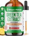 Zelený čaj 10:1 Extrakt 50% EGCG - Zelený čaj Tekuté kvapky - Vegan, 4X Silnejšie ako tablety a kapsule - 2oz Antioxidant a Immune Supplement - Podpora pokožky, srdca, zdravie mozgu a zvýšenie pamäte