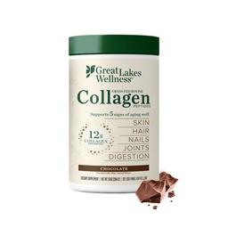 Veľké jazerá Wellness Collagen Peptidy Prášok pre pokožku, vlasy, nechty, kĺby a trávenie - čokoláda ochutená - rýchlo rozpustiť hydrolyzovaný, non-GMO, Kosher - 10 oz