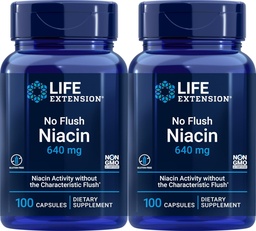 Life Extension No Flush Niacin 640 mg, 100 kapsúl (Pack of 2)