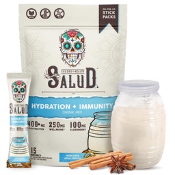 Salud 2-in-1 Hydratačné balíčky + Imunity Electrolytes Powder, Horchata - Agua Fresca Drink Mix, Elderberry, Dairy & Soy Free, Non-GMO, Gluten Free, Vegan, Nízke kalórií, 1g Cukor (15 Servings)