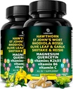 Organické Hawthorn Berry Kapsule - Hawthorn Berry s St Johns Wort Rodiola Rosea Olive Leaf Shiitake Reishi Mushrom Quercetin & Vitamín C, D3, K2, B6 a horčík (240 Počet)