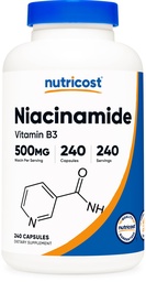 Nutricost niacínamid (vitamín B3) 500 mg, 240 kapsúl - non- GMO, bez lepidla, bez Flushfree vitamín B3
