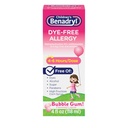 Detské benadrylové farbivo bez alergie Relief Tekutina + 12, 5 mg Difenhydramín HCl, Antihistaminika Alergická medicína pre deti Pomáha uľaviť Runny Nos a sipot, Bubble Gum Flavor, 4 fl. oz