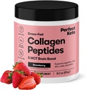 Perfect Keto Collagen Peptides Protein Powder with MCT Oil, Hydrolyzed Collagen, Typ I & III Supplement, Gluten Free Grass Fed, Low Carb, Keto Coffee Creamer, Collagen for Women & Muži, Jahodová
