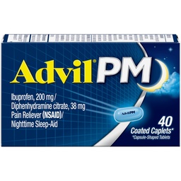 Advil PM Bolesť Reliever a Nočný spánok Pomoc, Bolesť Medicína s Ibuprofen pre úľavu od bolesti a difenhydramín Citrát pre spánok - 40 Natreté kaplety