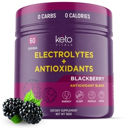 Powder Keto Vitals Antioxidant Electrolytes Powder - Blend Keto Electrolytes s draslíkom, horčíkom, sodíkom a vápnikom - Bez cukru Elektrolytový nápoj Mix a hydratačný prášok, 60 Servíruje, BlackBerry