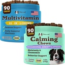 Natural Dog Company Multivitamín a upokojujúce doplnok Bundle, Denné živiny a úzkostná úľava pre psov, Podpora Spoločné zdravie, koža a pokožka, znížiť stres z hluku a cestovanie, Essential Vitamíny
