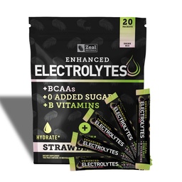 Vylepšené balenia Electrolytu s práškovou tyčinkou (Strawberry Wiff 20 Pakets) w/ 0 Cukor +BCAA +B- Vitamins Electrolyte Supplement w Draslíkový zinok a horčík pre hydratáciu - Keto Electrolytes