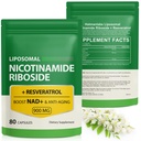 NAD doplnková látka s nikotínamidom Riboside - Resveratrol,Lipozomálny nikotínamid Riboside,Quercetin - Suplement NAD s vysokou čistotou pre antiaging, Focus, Energy 160 Kapsule (2 vrecko)