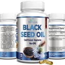 Cold Pressed Black Seed Oil - 120 Kapsule, Premium Nigella Sativa Pure Black Cumin Seed Oil s vitamínom E, pre vlasy, pokožku a imunitné zdravie - Non-GMO 120 Kapsule